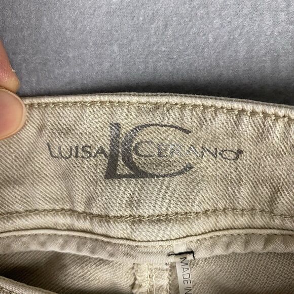 Luisa Cerano Cream Tan Denim Drop Hem Frayed Ankle Jeans Women Size 6 German - Picture 6 of 8